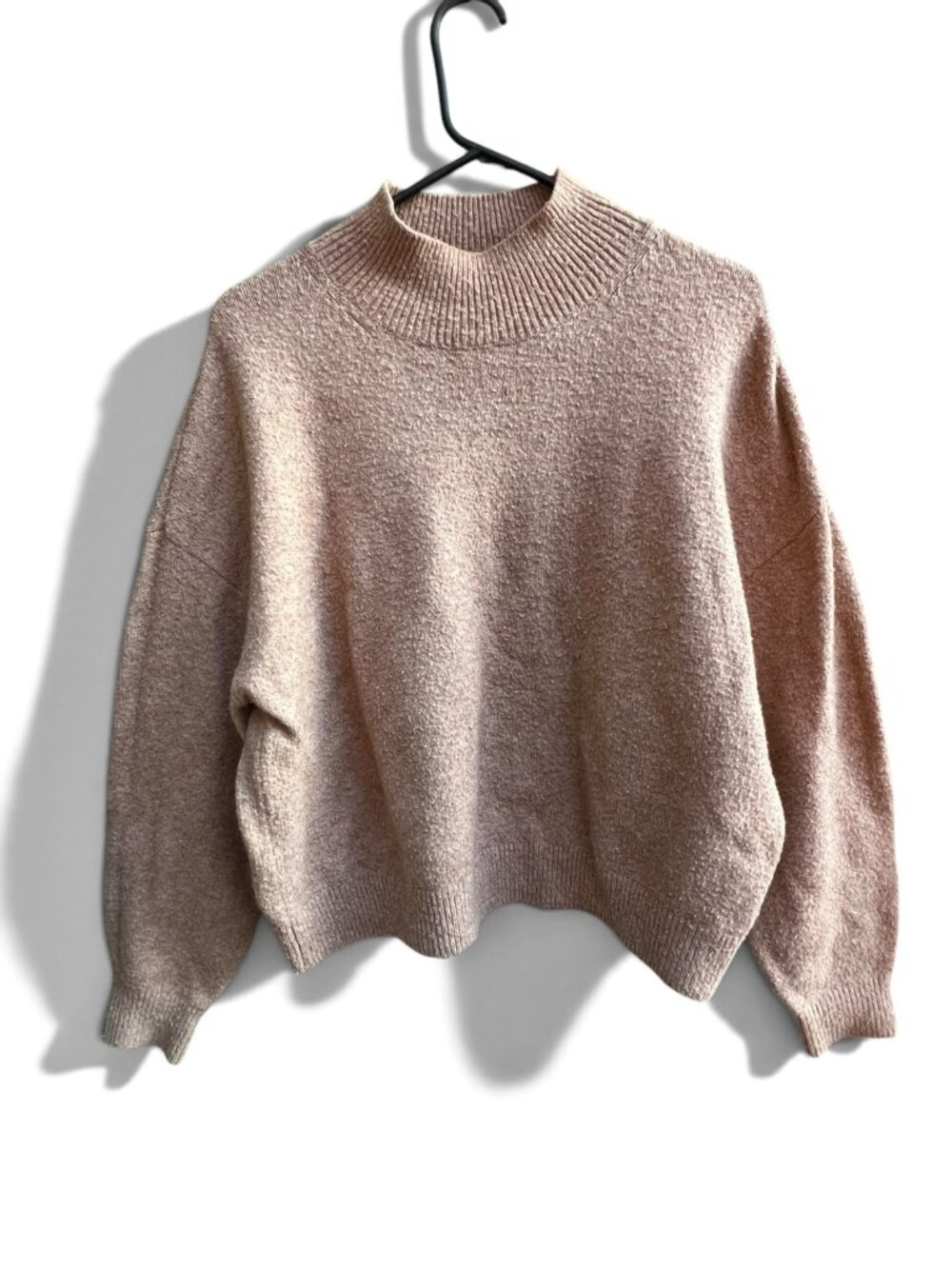 H&M Tan Beige Knit Mock Neck Slouchy Sweater Size Large